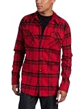 Metal Mulisha Men's Blurred Plaid Heavy Weight Flannel Shirt, Red, Medium