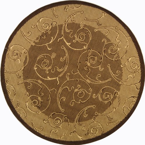 Safavieh Brown and Natural Indoor/ Outdoor Round Area Rug, 6-Feet 7-Inch Round