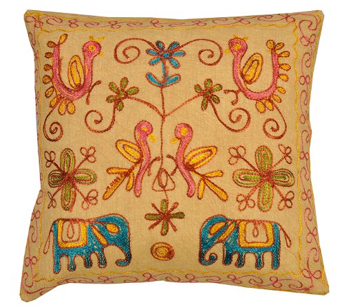 Imagen 2 de Cojín de algodón indio cubre con tamaño de bordado de trabajo de 16 x 16 pulgadas Juego de 5 piezas