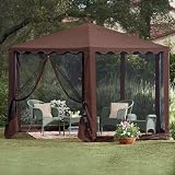 BrylaneHome New and Improved Waterproof 13W Hexagon Gazebo (CHOCOLATE,0)