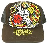 Ed Hardy Brown Rhinestone Cap - Tiger Design