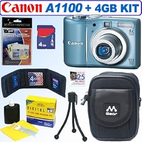 Canon PowerShot A1100IS 12.1 MP Digital Camera (Blue) + 4GB Accessory Kit by Canon