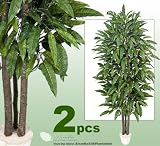 TWO 7' Very Full Long Ficus Real Wood Trunks Artificial Trees each with approx. 840 leaves