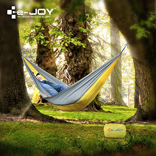 E-Joy® Portable Parachute Ripstop Nylon Fabric Travel Outdoor Multifunctional Hammocks for camping, hiking, and backyard use Ropes & Carabiners Included E-Joy® Portable Parachute Ripstop Nylon Fabric Travel Outdoor Multifunctional Hammocks for camping, hiking, and backyard use Ropes & Carabiners Included