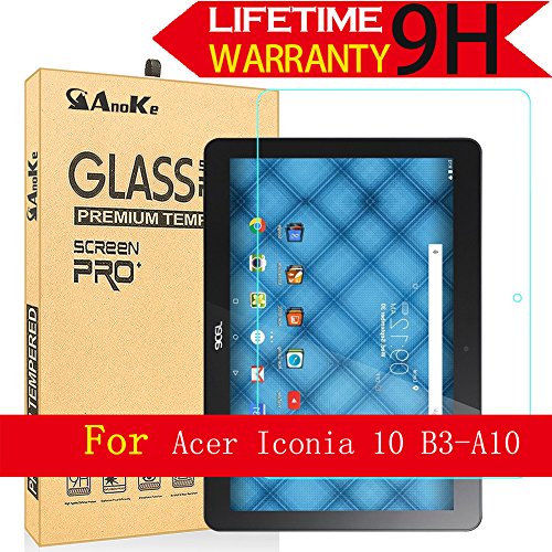 Acer Iconia One 10 B3-A10 Glass Screen Protector, AnoKe [Lifetime Warranty](0.3mm 9H) Tempered Film Shield For B3-A10 Glass