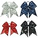 CN 4pcs 7 Inches Large Sequined Cheer Hair bow, Handmade Ponytail Holder Elastic Band Cheerleader Bows for Teen Girls College Sports Hair Accessories