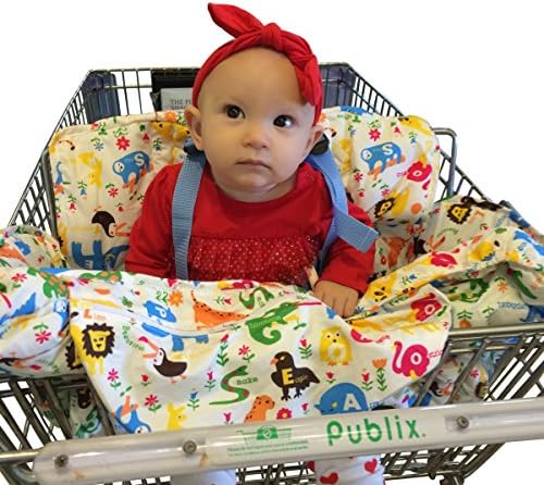Baby Shopping Cart Cover & High Chair Cover, Comfortable & Safe with Adjustable Safety Straps, Machine Washable, Animal Print Design