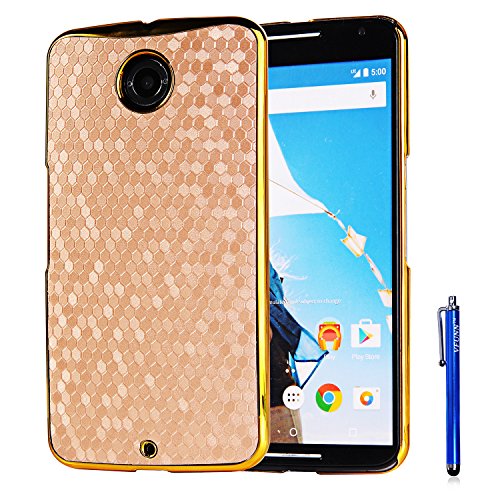 Nexus 6 Case,Vfunn Elegant Plating Hard Back Case Cover for Motorola Google Nexus 6 with 1 Clear Screen Protector 1 Stylus Pen (Nexus 6 Case) (Golden)