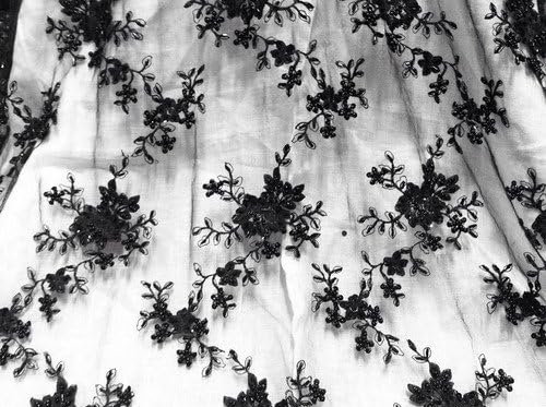 Black Mesh w/ Embroidery Sequins Hand Beaded Lace Fabric 52" Wide 1 Yard