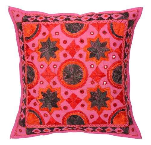 Imagen 2 de Cushion Covers Hecho a mano con tamaño de trabajo de bordado y del espejo de 16 x 16 pulgadas Juego de 5 piezas