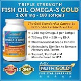 #1 Omega 3 Fish Oil Capsules - Triple Power Omega 3 GOLD - 1200mg, 180 Softgels (Includes 1,060 mg of Omega 3 per Softgel) (Pharmaceutical Grade) (1000mg EPA + DHA)