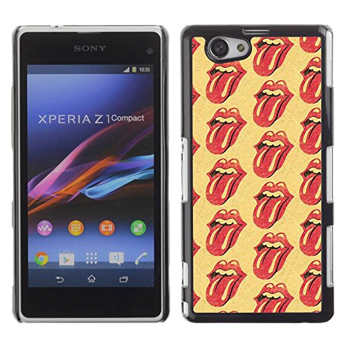 LASTONE PHONE CASE / Slim Protector Hard Shell Cover Case for Sony Xperia Z1 Compact D5503 / Band Yellow Lips Tongue