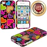 myLife (TM) Modern Rainbow Heart Series (2 Piece Snap On) Hardshell Plates Case for the iPhone 4/4S (4G) 4th Generation Touch Phone (Clip Fitted Front and Back Solid Cover Case + Rubberized Tough Armor Skin + Lifetime Warranty + Sealed Inside myLife Authorized Packaging) 