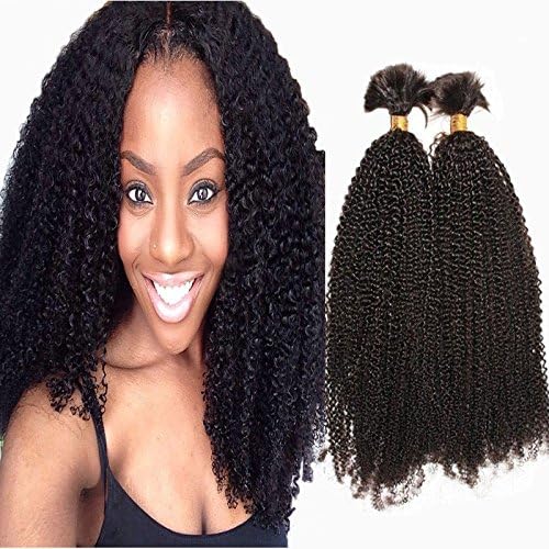 Foxyhair 7A Virgin Brazilian Afro Kinky Curly Hair Bulk Extensions for Braiding Natural Color 100g/Bundle, Pack of 2 Bundle (18 Inch)
