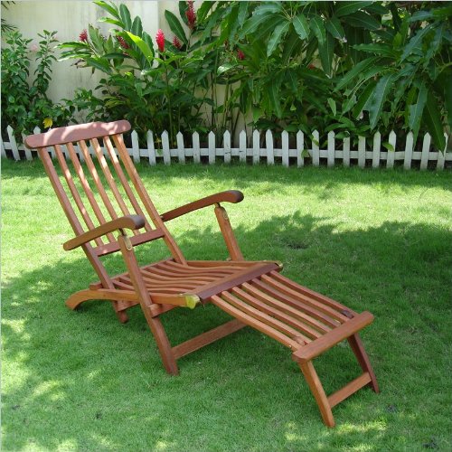 VIFAH V156 Outdoor Wood Steamer Lounge Natural Wood Finish 45 by 22 by 36 Inch