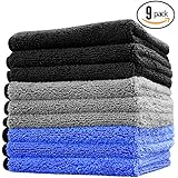 (9-Pack) THE RAG COMPANY 16 in. x 16 in. Professional 70/30 Blend 420 GSM Dual-Pile Plush Microfiber Auto Detailing Towels - Spectrum 420 DARK PACK