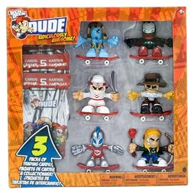 Tech Deck Dude Ridiculously Awesome 6 Figures and Trading Cards W/ #119 Phinger Tut, #016 Superfinger, #019 Nick, #047 Duke, #140 Robosupreme, #157 Archerveld (CM203)