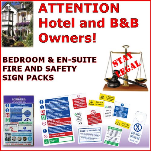 Bedroom & En Suite Fire & Safety 12 Sign Pack to inform guests and comply with Health & Safety Legislation