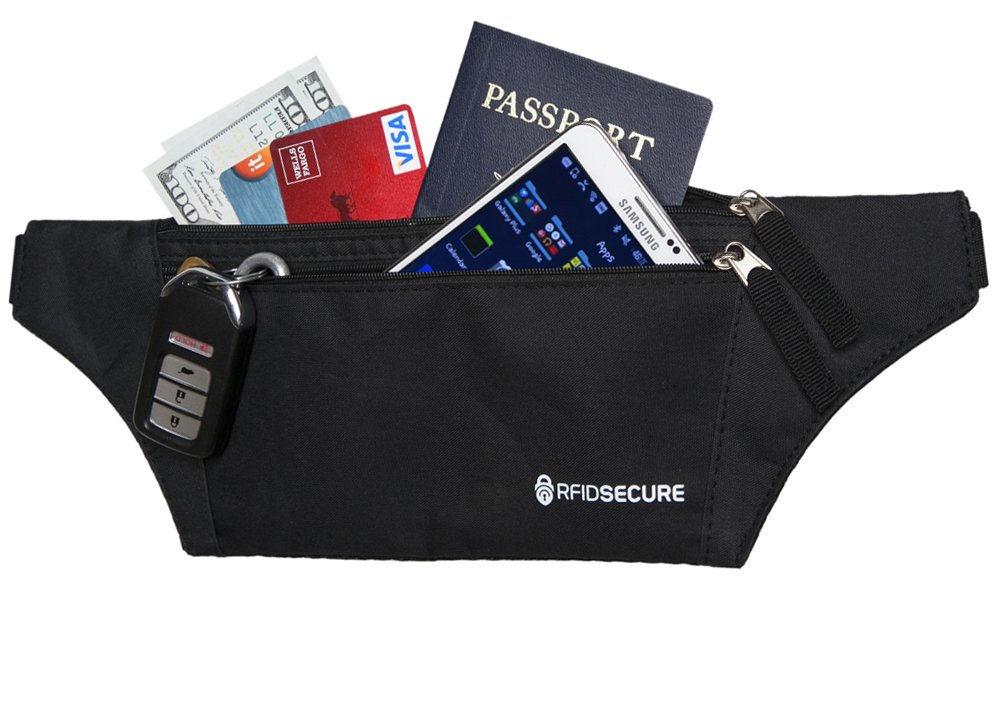 RFID Blocking Waist Wallet Money Belt Travel Belt Passport Holder