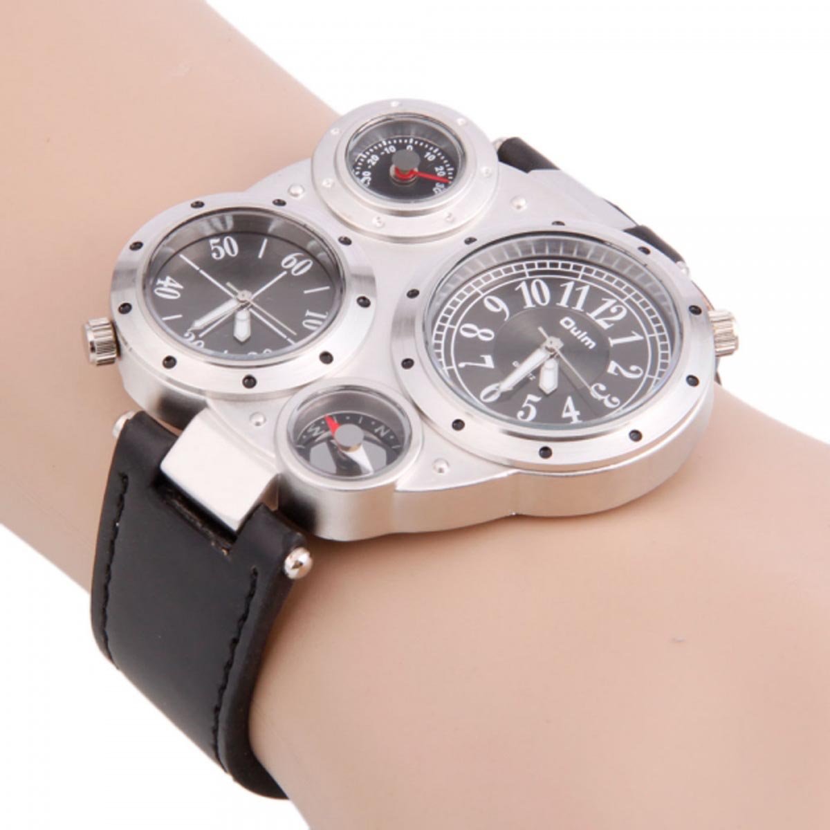 German Army Dual Time Zones Quartz Wrist Watch Black