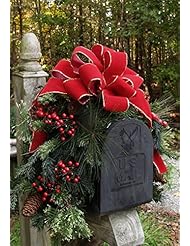 Home: Red and Gold Holiday Mailbox Swag CR1022 - Floral Home Decor
