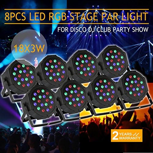 XeeStore Stage Lights Stage Lighting Packages Led Stage Lighting 8pcs 18X3W LED PAR Light RGBW DMX512 Disco DJ Projector