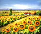 Impression / Abstract Expressionism / Modern, Landscape / Scenery, Summer Sunflowers, Handmade Oil Painting on Canvas, Hand Signed, with Certificate of Authenticity, Size 20 X 24, Framed / Stretched / Gallery Wrap, Ready to Hang