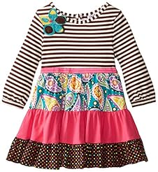 Girls Cotton/Spandex Striped Print Belted Tiered Lace-Up Elasticized   Waistline  Dress