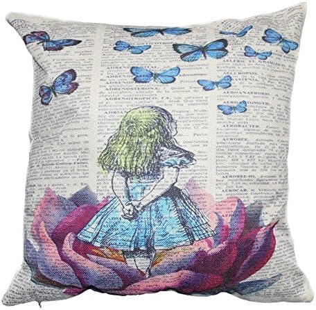 Kushina Personalized Square Cotton Linen Decorative Throw Pillow Case Decor Cushion Covers, 17.3 X 17.3-Inch ( Including Pillow Insert and Cover) (Little Girl and Butterfly)