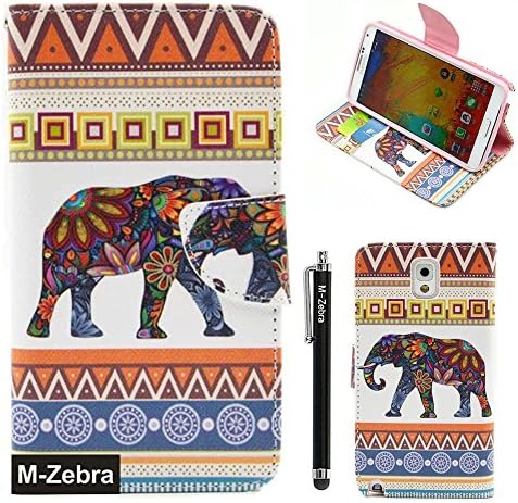 Note 3 Case, Galaxy Note 3 Wallet Case, M-Zebra Note 3 Wallet Case [Wallet Function] Flip Cover Leather Case for Samsung Galaxy Note 3, with Screen Protectors+Stylus (Elephant 1)