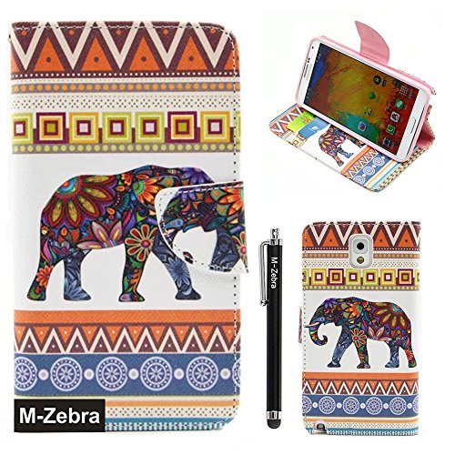 Note 3 Case, Galaxy Note 3 Wallet Case, M-Zebra Note 3 Wallet Case [Wallet Function] Flip Cover Leather Case for Samsung Galaxy Note 3, with Screen Protectors+Stylus (Elephant 1)