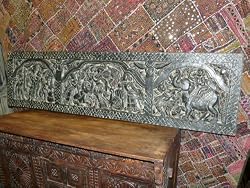 Indian Gods Krishna Hindu Antique Carved Art Wall Panel 72x15