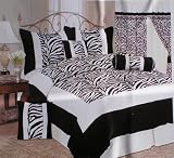 Queen Size Zebra Patchwork Micro Fiber Black / White Comforter Set PLUS Windows Curtains Set