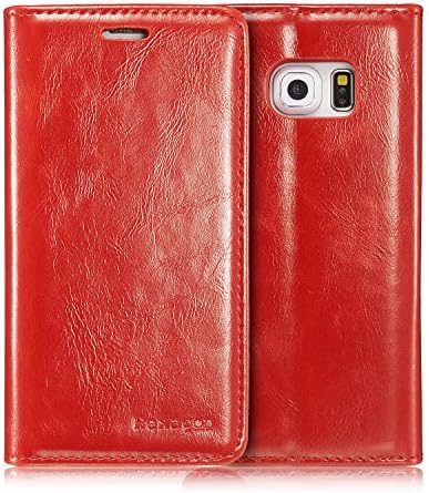 Samsung Galaxy S6 Edge Hexagon Premium Cover Case - Luxury Wallet Magnetic Flip Cover Leather Case for Galaxy S6 Edge (S6 Edge Red)