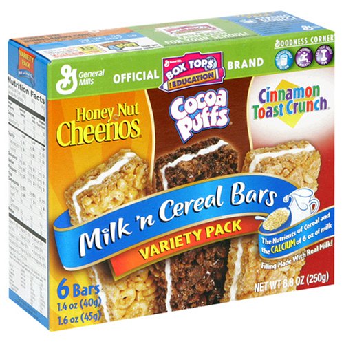 Milk 'N Cereal Bars, Variety Pack with Honey Nut Cheerios, Cocoa Puffs, and Cinnamon Toast Crunch, 6-Count Boxes (Pack of 10)