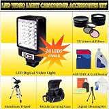Digital Camcorder LED Video Light Accessory kit + Wide Angle Lens, Telephoto Lens, Filter Kit, 4GB SDHC Memory Card, Memory Card Reader, Soft Carrying Case, Aluminum Tripod, & Digital Cleaning Kit For Canon VIXIA HF200, HF11, HF10, HF100, HG21, HG20 Camcorder