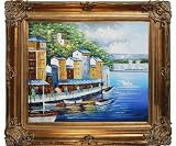 Art Reproduction Oil Painting - Mediterranean Scenes: Reflections of the Market with Renaissance Bronze Frame - Bronze Finish - 30 X 34 - Hand Painted Framed Canvas Art