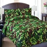 Queen Size Green Camouflage / Camo Print Comforter Only