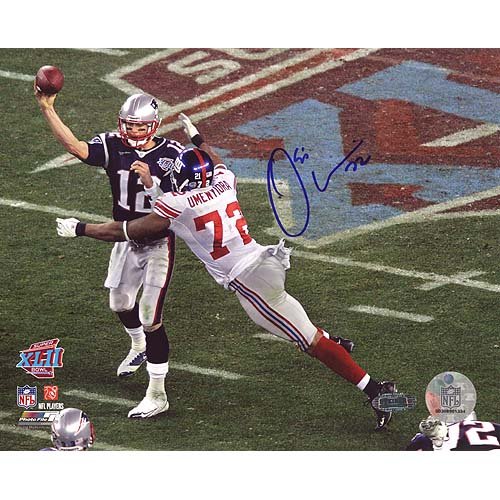 Steiner Sports NFL Osi Umenyiora Hitting Brady During Throw Autographed 8-by-10-Inch Photograph