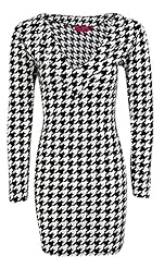 Long Sleeves Cotton Houndstooth Print Vintage Summer  Dress