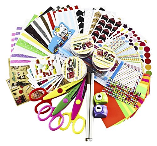 SiCoHome Scrapbooking Supplies with Paper Stickers Punches and Storage, Scrapbook DIY Photo Albums Supplies And Diary Decor Scrapbook Accessories(Original Sticker Set)