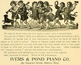 1893 Ad Ivers & Ponds Piano Boston Cherubs Playing Musical Instruments Antique - Original Print Ad