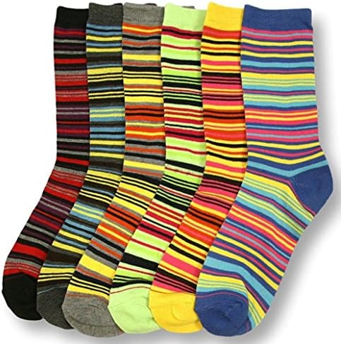 Janestore Costume 12/6 Pairs Lot Mens Lady Striped Dress Socks Crew Stretch Spandex Casual Socks