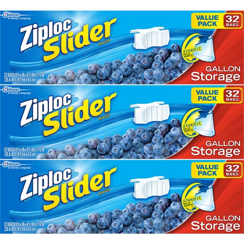 Ziploc Slider Storage Bags Gallon Value Pack 32 ct (Pack Of 3)