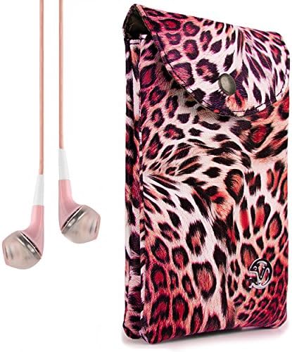 VanGoddy Women's Pink Leopard Carrying Bag Case for LG Flex 2 / LG G3 / LG G Vista / LG G3 Vigor + VanGoddy Headphones