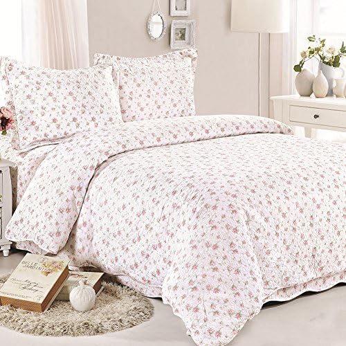 XQL 100% Cotton Flower Rose 3 Pieces Patchwork Quilt Set Pink - King Size