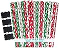 Outside the Box Papers Red, Green and White Christmas Tree Paper Straws Holiday Christmas Party Supply - 7.75 Inches- 75 Pack Plus 4 Chalkboard Labels