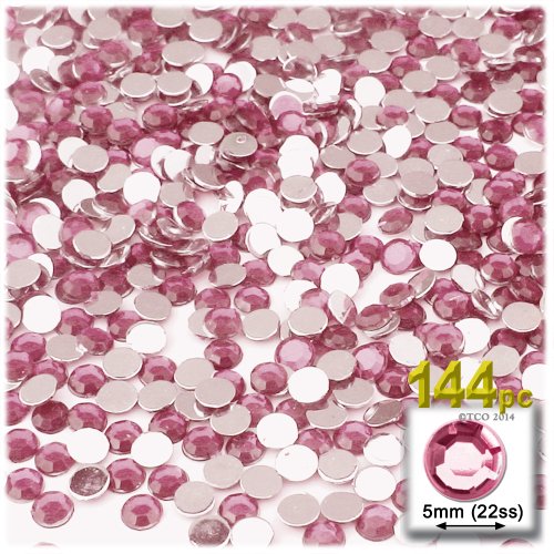 The Crafts Outlet 144-Piece Flat Back Round Rhinestones, 5mm, Light Rose/Pink