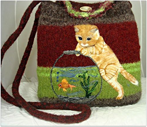 Felted Purse,Felted Handbag, Kitty and the Fishbowl