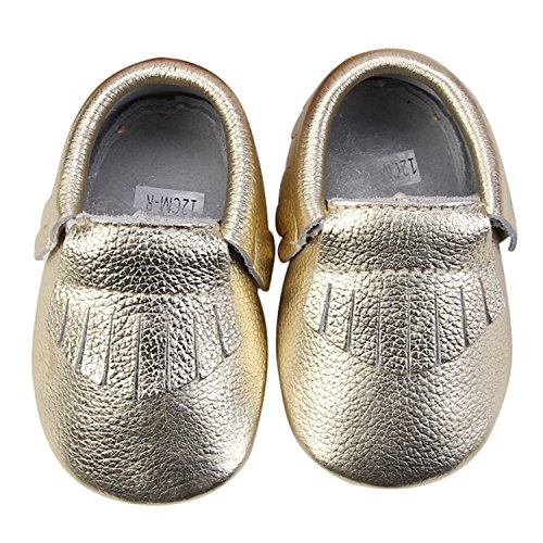 Unique Baby Unisex Leather Baby Moccasins Neutral Colors S (5.1 inches) Gold